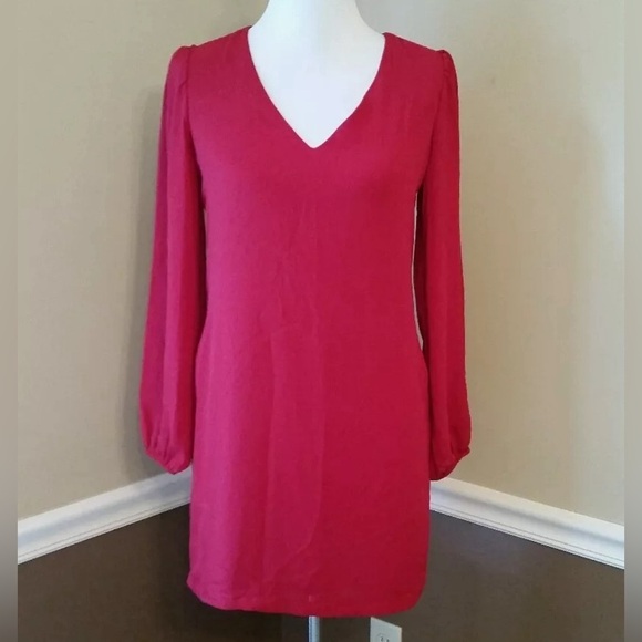 Eight Sixty ModCloth Deep Red Long Sleeve Cutout Back Tunic Shift Dress XS - Picture 2 of 7